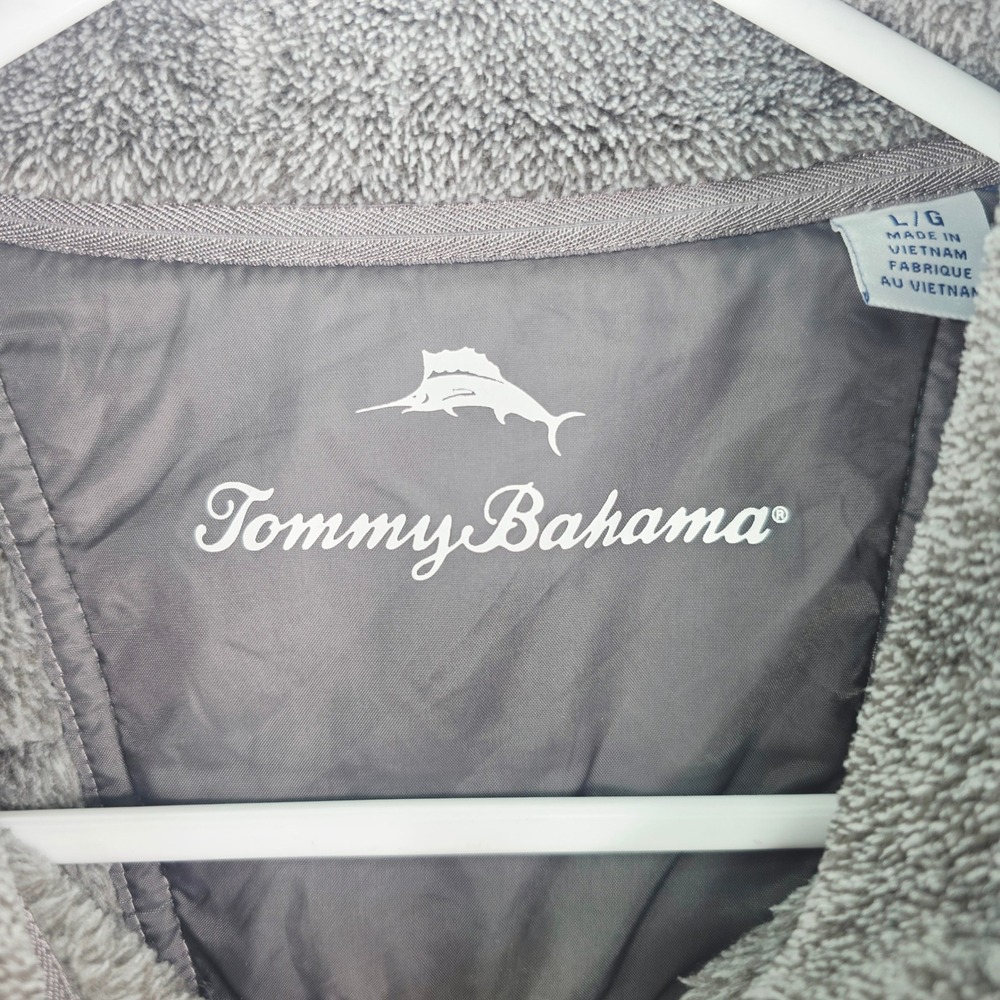 Tommy Bahama Mens Large Grey Cascade Cozy Fleece Full Zip Vest Orange Trim - Picture 4 of 11